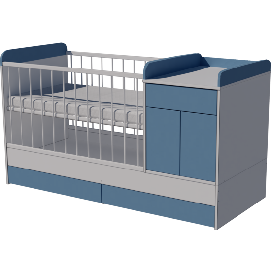 Bogi combi cot 120x60 in white and blue Bogi combi cot 120x60 in white and blue