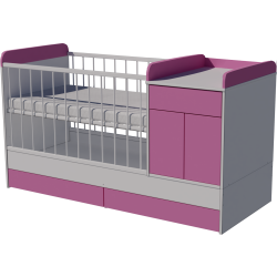 Bogi combi cot 120x60 in white and pink Bogi combi cot 120x60 in white and pink