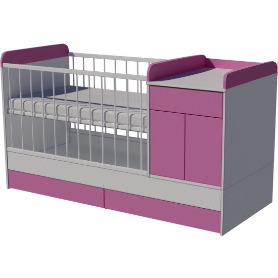 Bogi combi cot 120x70 in white and pink Bogi combi cot 120x70 in white and pink
