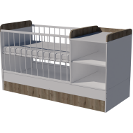 Lili combi cot 120x70 in white-chestnut, with bedding holder