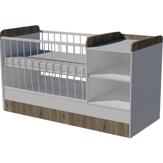 Lili combi cot 120x70 in white-chestnut, with bedding holder Lili combi cot 120x70 in white-chestnut, with bedding holder