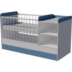 Lili combi cot 120x70 in white and blue with bedding holder Lili combi cot 120x70 in white and blue with bedding holder