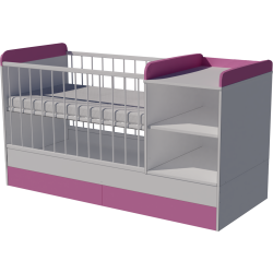 Lili combi cot 120x60 in white and pink with bedding holder Lili combi cot 120x60 in white and pink with bedding holder