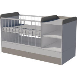 Lili combi cot 120x60 in white and gray with bedding holder Lili combi cot 120x60 in white and gray with bedding holder