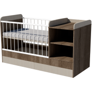 Lili combi cot 120x70 in dark sonoma-birch, with bedding tray