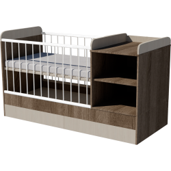 Lili combi cot 120x70 in dark sonoma-birch, with bedding tray Lili combi cot 120x70 in dark sonoma-birch, with bedding tray