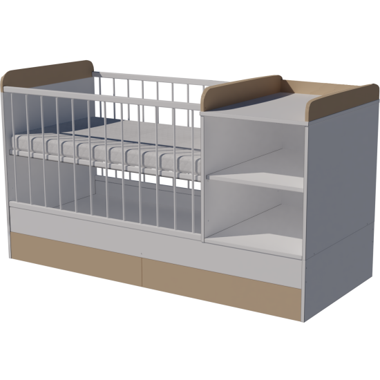 Lili combi cot 120x60 in white and cappuccino with bedding holder Lili combi cot 120x60 in white and cappuccino with bedding holder