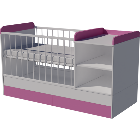 Lili combi cot 120x70 in white and pink with bedding holder Lili combi cot 120x70 in white and pink with bedding holder