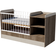 Lili combi cot 120x60 in dark sonoma-birch, with bedding tray