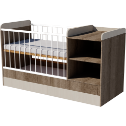 Lili combi cot 120x60 in dark sonoma-birch, with bedding tray Lili combi cot 120x60 in dark sonoma-birch, with bedding tray