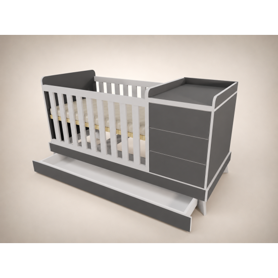 Reni combination cot, 120x60, in anthracite with light grey edging