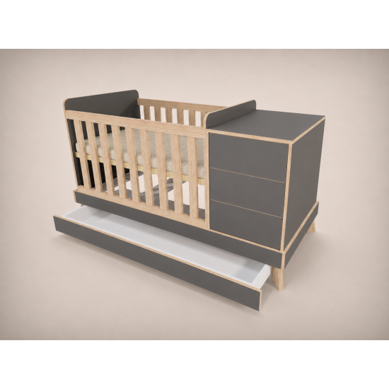 Reni convertible cot, 120x60, in Anthracite, with Sonoma edge