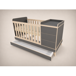 Reni convertible cot, 120x60, in Anthracite, with Sonoma edge