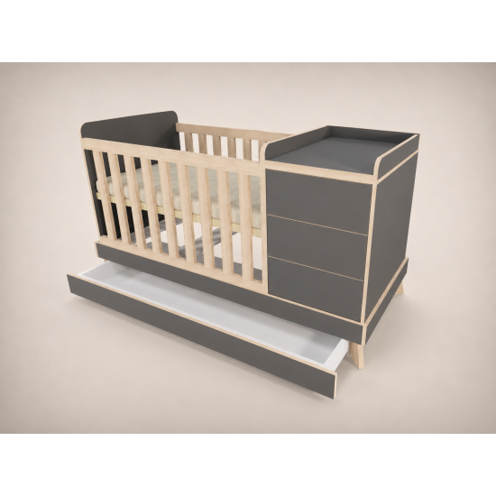 Reni convertible cot, 120x60, in Anthracite, with Sonoma edge