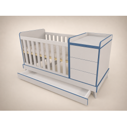 Reni 120x70 cm convertible cot in light grey with blue edging