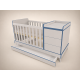 Reni 120x70 cm convertible cot in light grey with blue edging