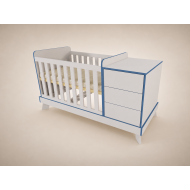 Reni 120x70 cm convertible cot in light grey with blue edging
