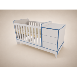 Reni 120x70 cm convertible cot in light grey with blue edging