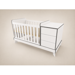 Reni Convertible Crib, 120x60, in White with anthracite edge