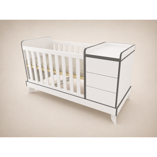 Reni Convertible Crib, 120x60, in White with anthracite edge