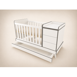 Reni Convertible Crib, 120x60, in White with anthracite edge