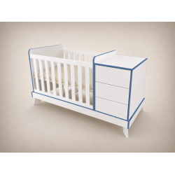 Reni combi cot 120x60, in White with blue edge