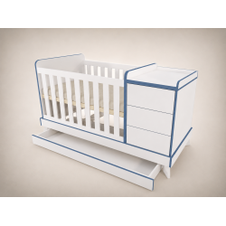 Reni combi cot 120x60, in White with blue edge