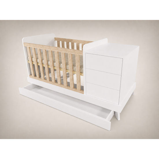 Reni combi cot 120x60, White, with Sonoma crib rail