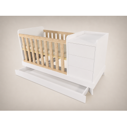 Reni combi cot 120x60, White, with Sonoma crib rail