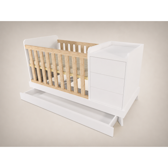 Reni combi cot 120x60, White, with Sonoma crib rail