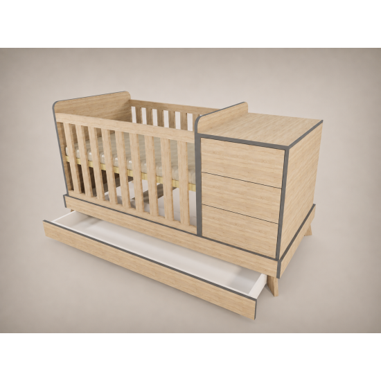 Reni combi cot 120x60, Sonoma, with Anthracite