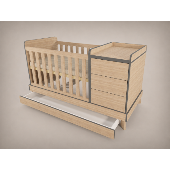 Reni combi cot 120x60, Sonoma, with Anthracite