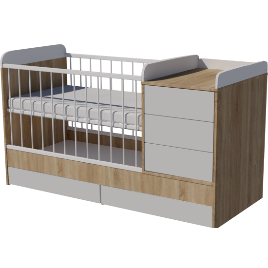 Reni combi cot 120x70 in light sonoma-white Reni combi cot 120x70 in light sonoma-white