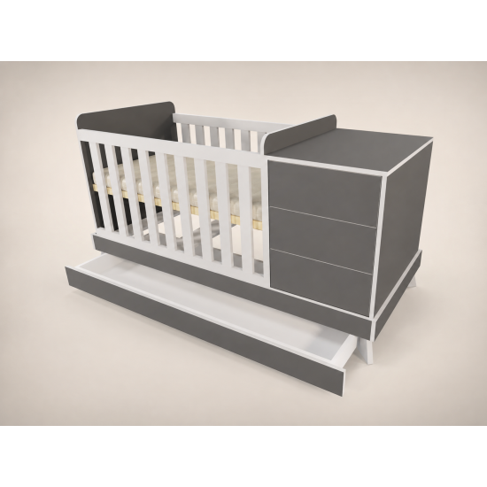 Reni combination cot, 120x60, in anthracite with light grey edging