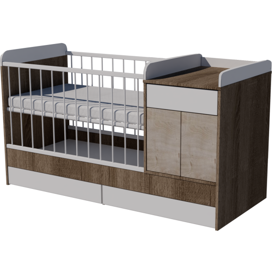 Bogi combi cot 120x70 in dark sonoma-white-desmond Bogi combi cot 120x70 in dark sonoma-white-desmond