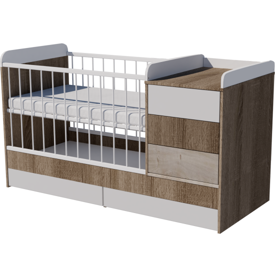 Reni combi cot 120x70 in dark sonoma-white-desmond Reni combi cot 120x70 in dark sonoma-white-desmond
