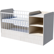 Lili combi cot 120x70 in white birch, with bedding storage