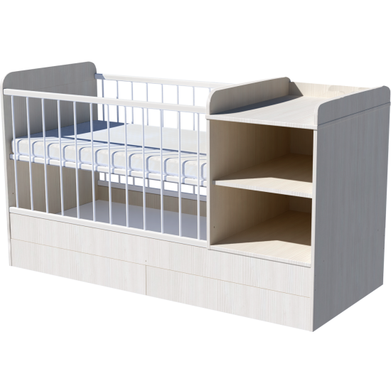 Lili combi cot 120x70 in white birch, with bedding storage Lili combi cot 120x70 in white birch, with bedding storage
