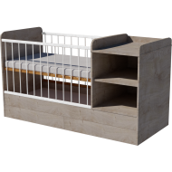 Lili combi cot 120x70 in silver oak, with bedding tray