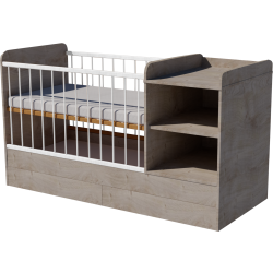 Lili combi cot 120x70 in silver oak, with bedding tray Lili combi cot 120x70 in silver oak, with bedding tray