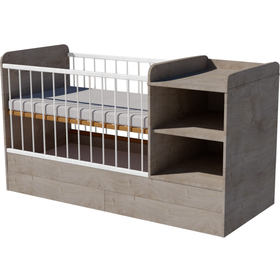 Lili combi cot 120x70 in silver oak, with bedding tray Lili combi cot 120x70 in silver oak, with bedding tray