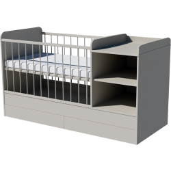 Lili combi cot 120x60 in gray with bedding holder Lili combi cot 120x60 in gray with bedding holder