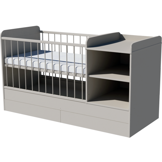Lili combi cot 120x70 in gray with bedding holder Lili combi cot 120x70 in gray with bedding holder