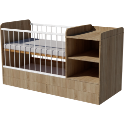 Lili combi cot 120x60 in light sonoma color with bedding storage Lili combi cot 120x60 in light sonoma color with bedding storage