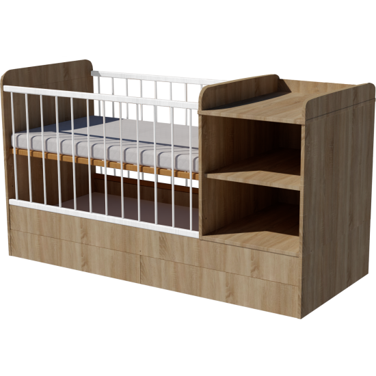Lili combi cot 120x70 in light sonoma color with bedding storage Lili combi cot 120x70 in light sonoma color with bedding storage