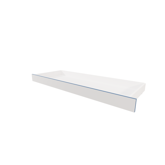 Bedding storage in light grey, with blue edging