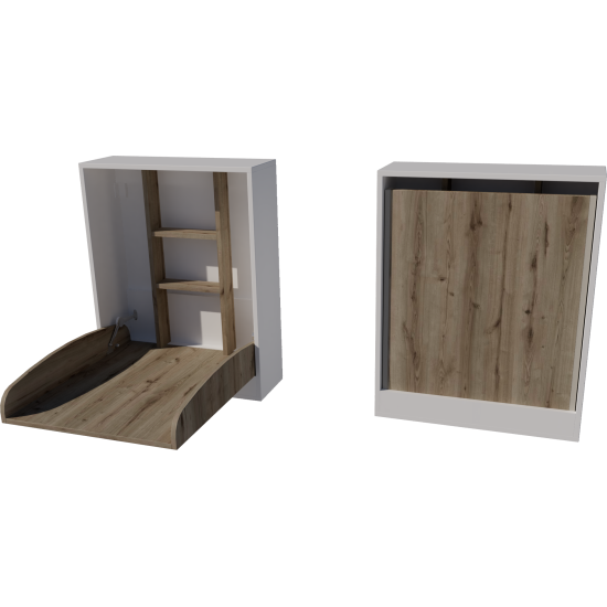 Wall-mounted changing table, dimensions: 66x83x84. White-chestnut color. Wall-mounted changing table, dimensions: 66x83x84. White-chestnut color.