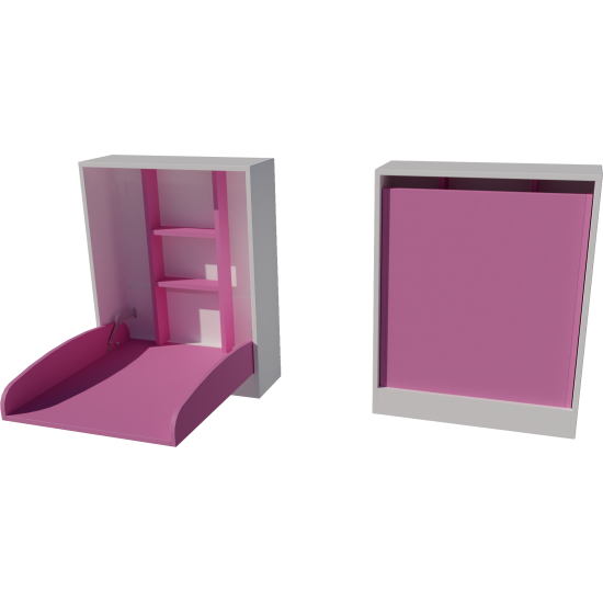 Wall-mounted changing table, dimensions: 66x83x84. White and pink. Wall-mounted changing table, dimensions: 66x83x84. White and pink.