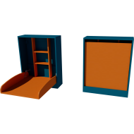 Wall-mounted changing table, dimensions: 66x83x84. Indigo and orange.