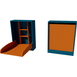 Wall-mounted changing table, dimensions: 66x83x84. Indigo and orange. Wall-mounted changing table, dimensions: 66x83x84. Indigo and orange.